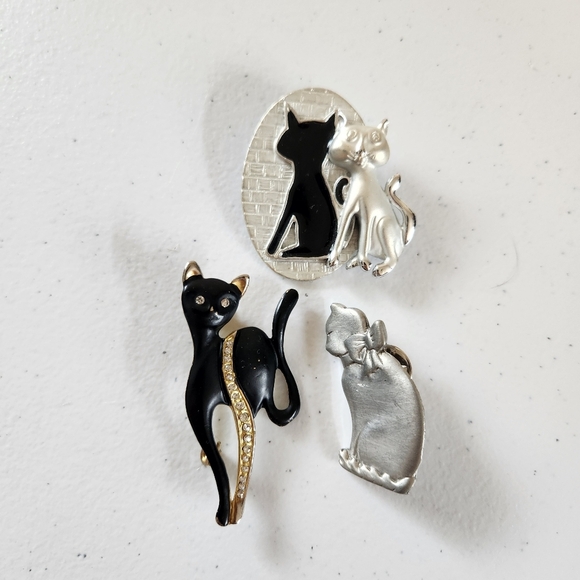 Vintage Jewelry - Vintage Cat Pin Brooch Lot Of 3 Eclectic Jewelry 90s 1990s Kitsch Crazy Cats